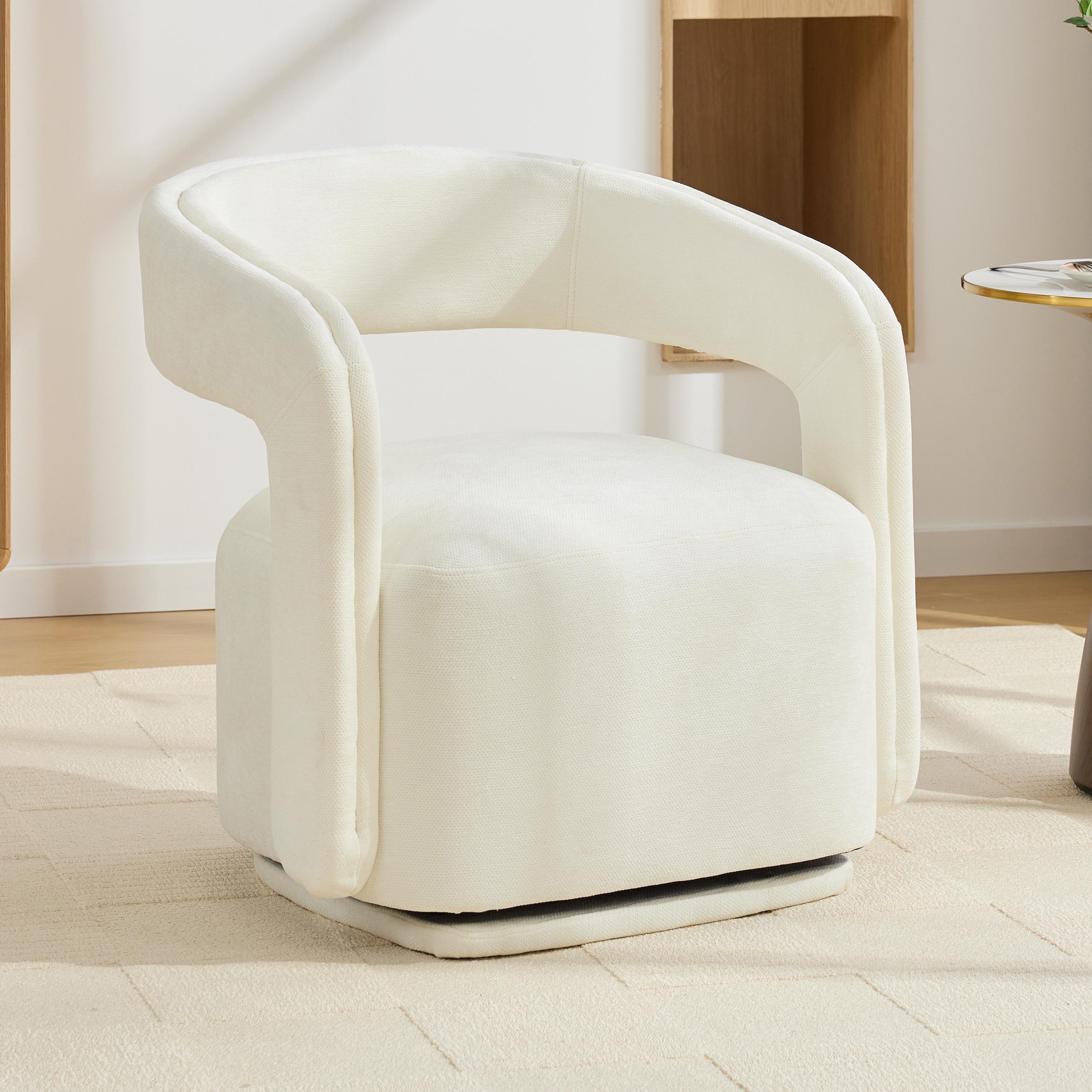 "Cozy Chenille Swivel Accent Armchair with Curved Backrest, Stylish Barrel Leisure Chair for Living Room , 27.5'' L x 25.5""W x 29"" H, White| Aosom.com"