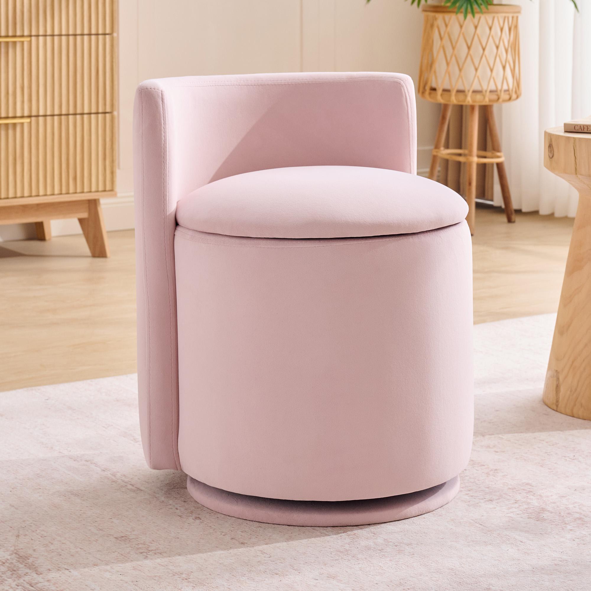 "Cozy Velvet Accent Chair with 360° Swivel and 20L Hidden Storage, Chic Barrel Chair with Curved Backrest, 18.5'' L x 18.5"" W x 22"" H, Pink| Aosom.com"
