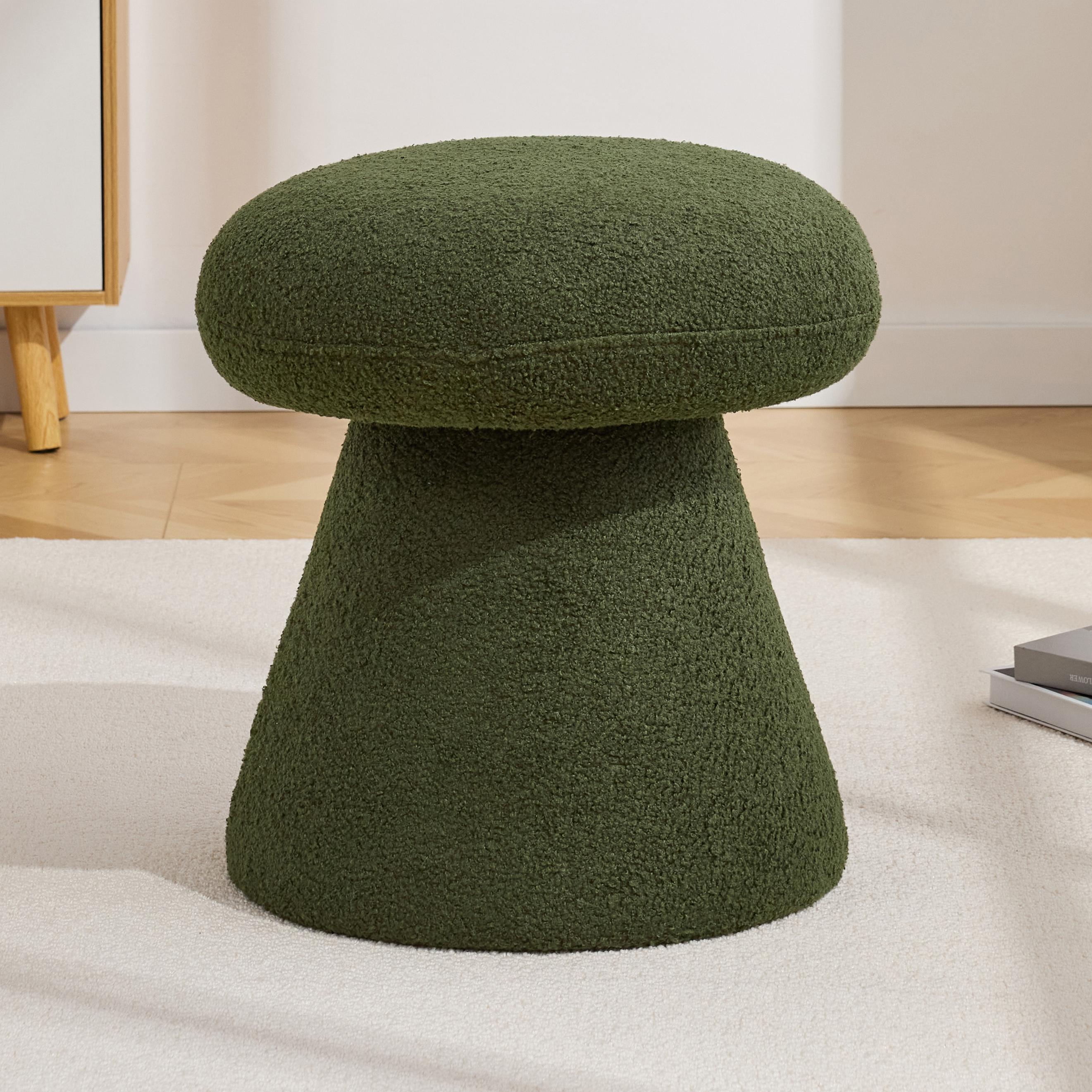 DG COLLECTION "Mushroom-Shaped Swivel Ottoman with Teddy Upholstery, Chic Footstool with 360° Rotation and No Assembly, 16'' L x 16"" W x 17.5"" H, Green| Aosom.com" - $87.99 at Aosom US