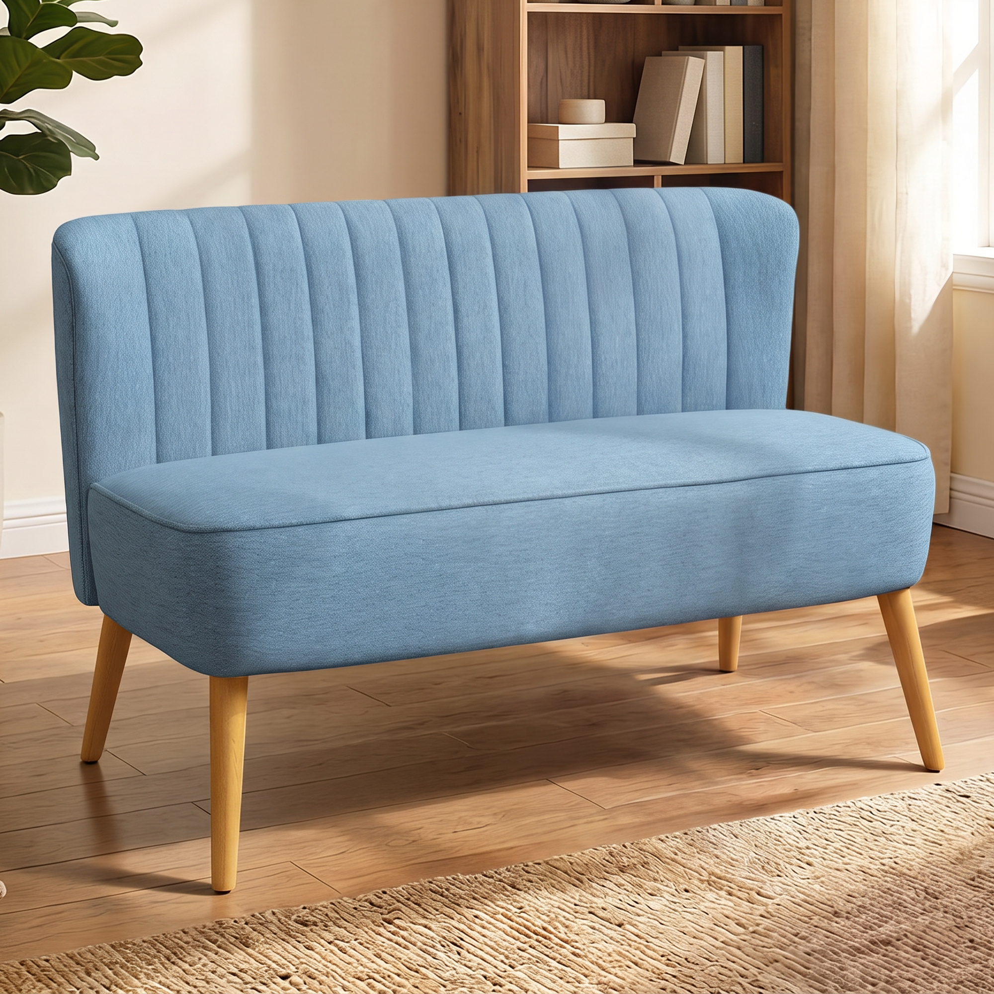 HOMCOM 2 Seat Sofa, Upholstered Loveseat Sofa with Rubber Wood Legs, Blue | Aosom Canada