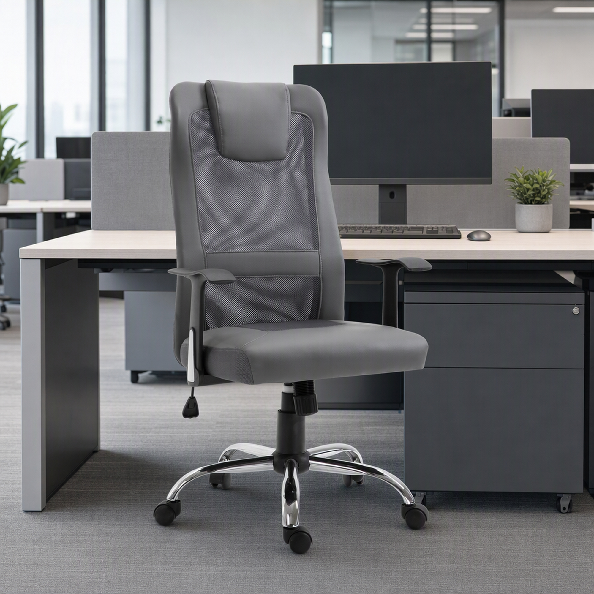 Vinsetto Ergonomic Mesh Office Chair: High Back, Thick Padded Headrest, Adjustable Armrest, Grey Aosom Canada
