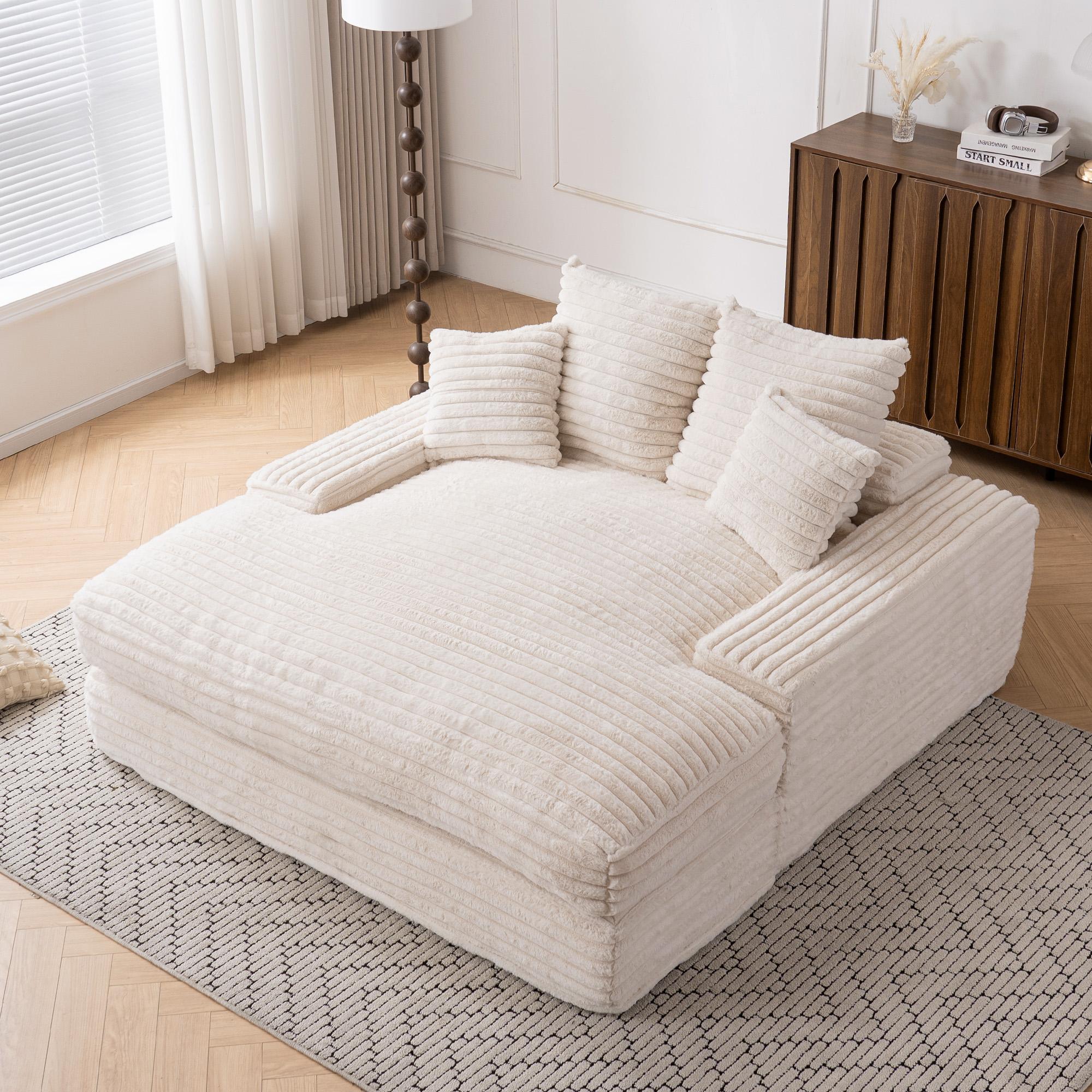 "Oversized Corduroy Chaise Lounge Sofa with High-Resilience Foam, Plush Sleeper Couch for Living Room, 69'' L x 65.5""W x 24.5"" H, Beige| Aosom.com"
