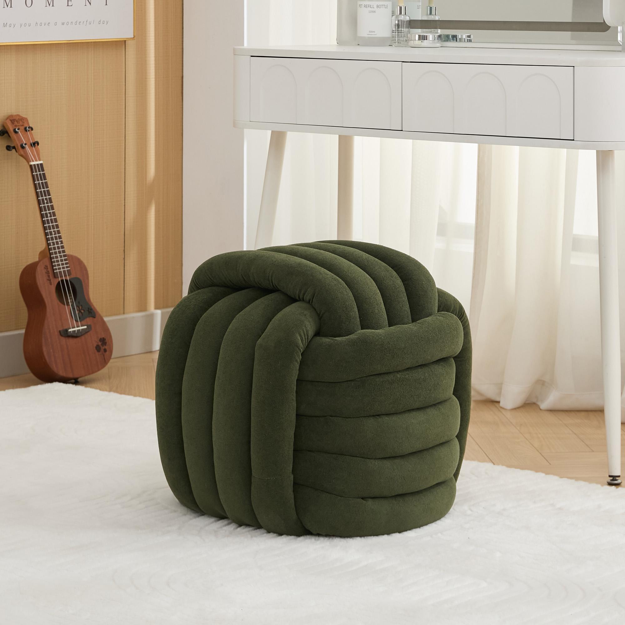 DG COLLECTION "Cozy Knot Design Ottoman with Soft Chenille and Foam Filling, Chic Makeup Stool with No Assembly, 19.5'' L x 19.5"" W x 17.5"" H, Green| Aosom.com" - $122.99 at Aosom US