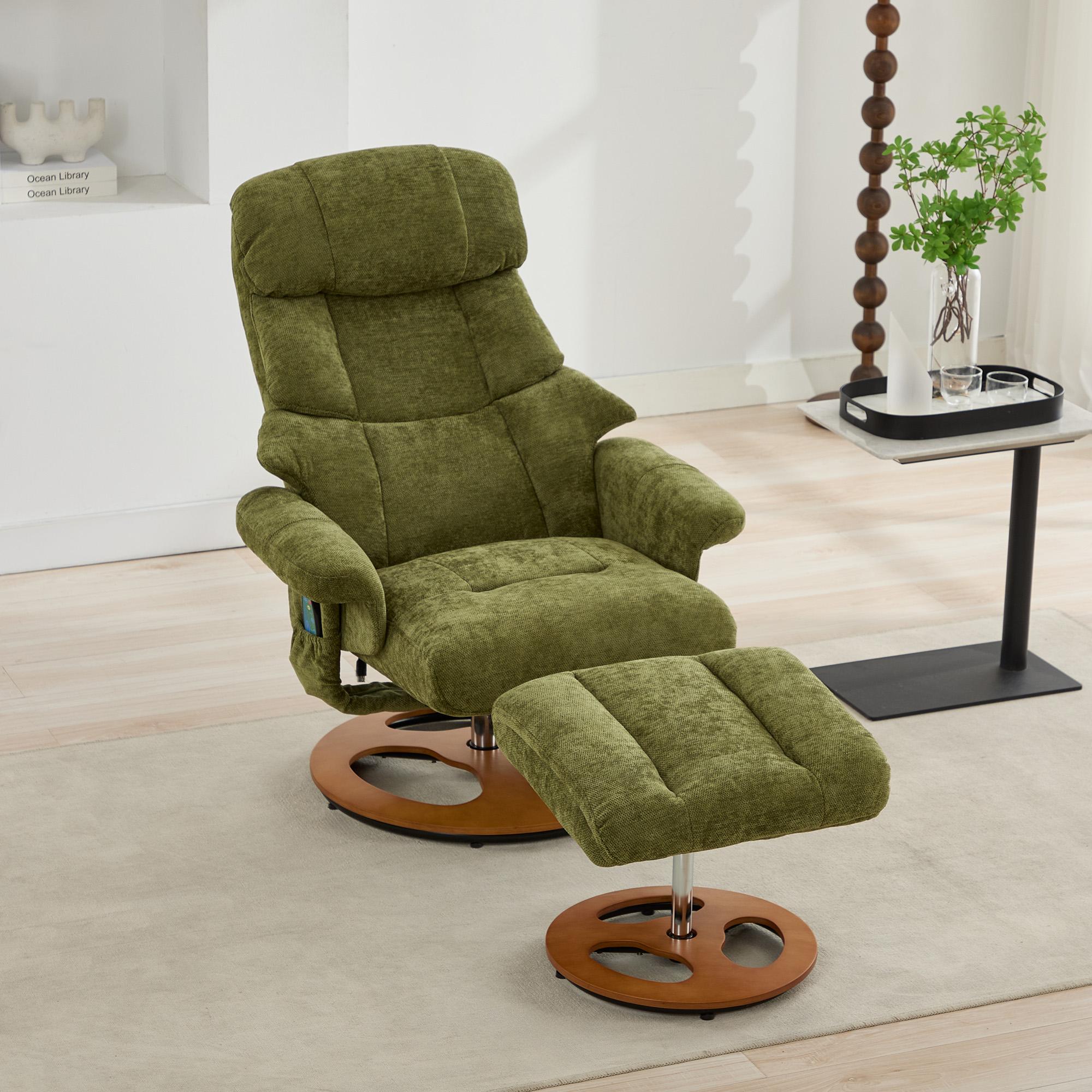 DG COLLECTION "Ergonomic Recliner Chair with Ottoman and Massage, Swivel Lounge Chair with Heated Seat and 140° Recline, 32'' L x 33"" W x 43.5"" H, Green| Aosom.com" - $315.99 at Aosom US