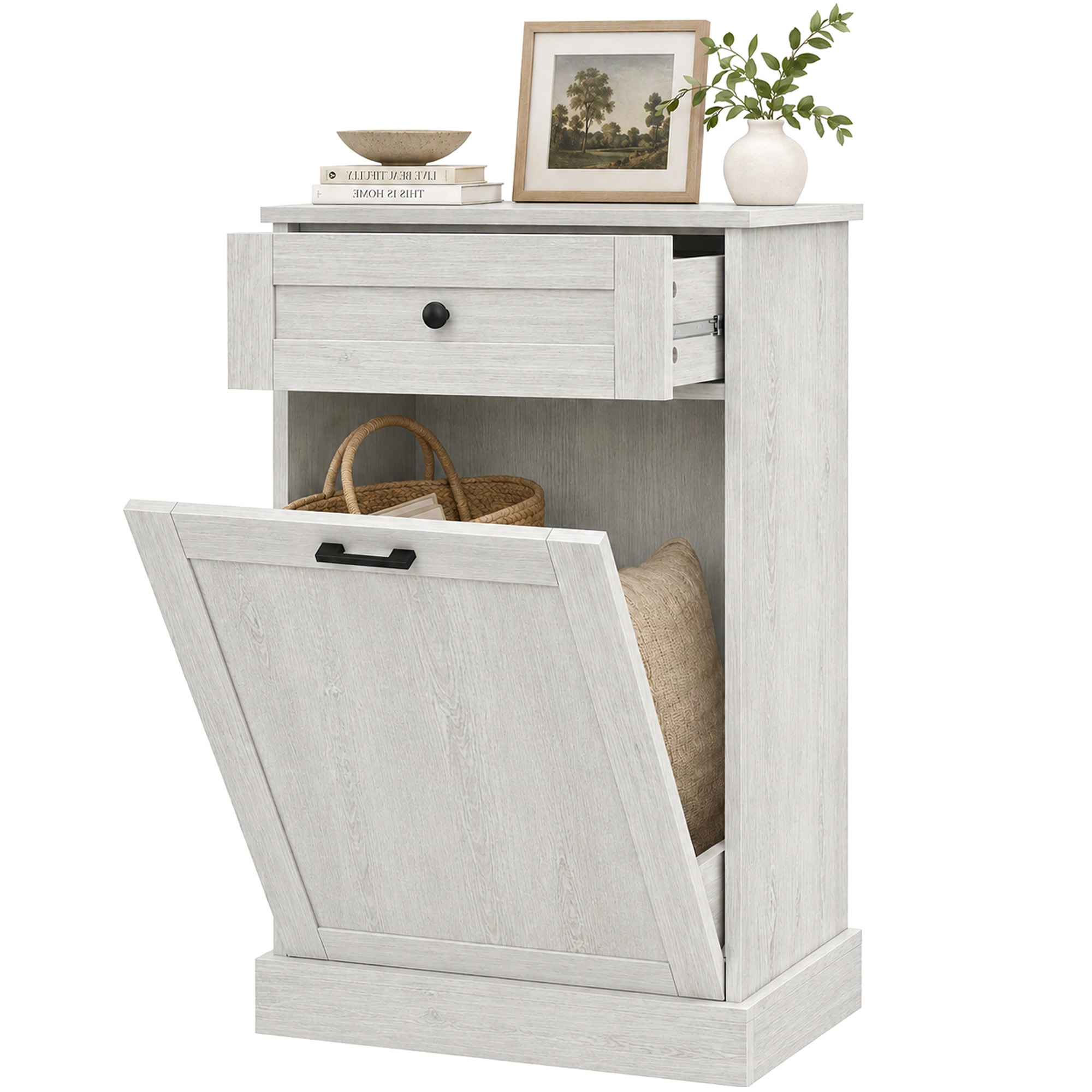HOMCOM Kitchen Tilt Out Trash Bin Cabinet Free Standing Storage Cabinet with Drawer, Gray