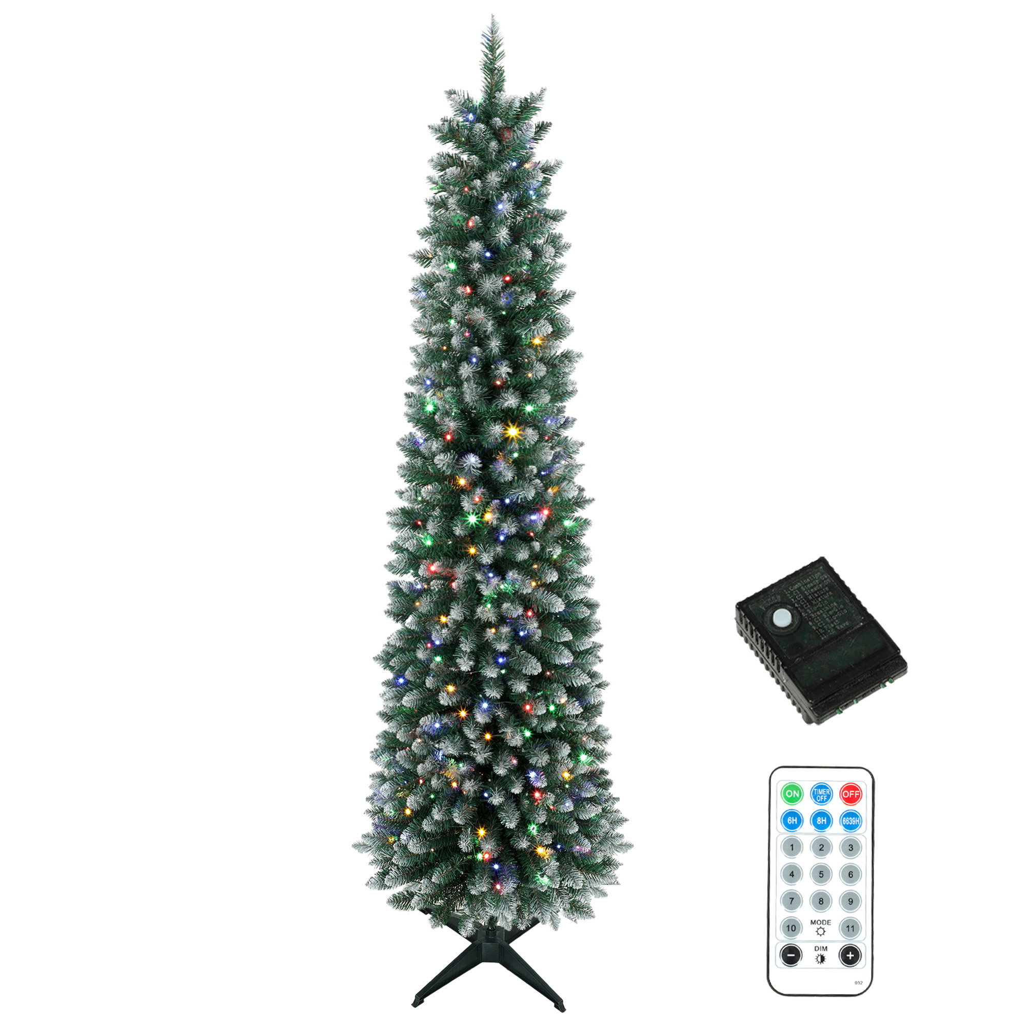 HOMCOM HOMCOM 6ft Pencil Prelit Christmas Tree, Dual Color LEDs, Flocked, Remote, Slim Xmas Tree with 11 Modes, Green White - $55.99 at Aosom US