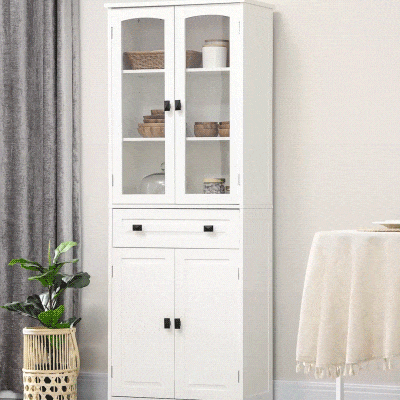 HOMCOM 63" 4-Door Kitchen Pantry Cabinet, Freestanding Storage Cabinet Cupboard with Adjustable Shelves, White