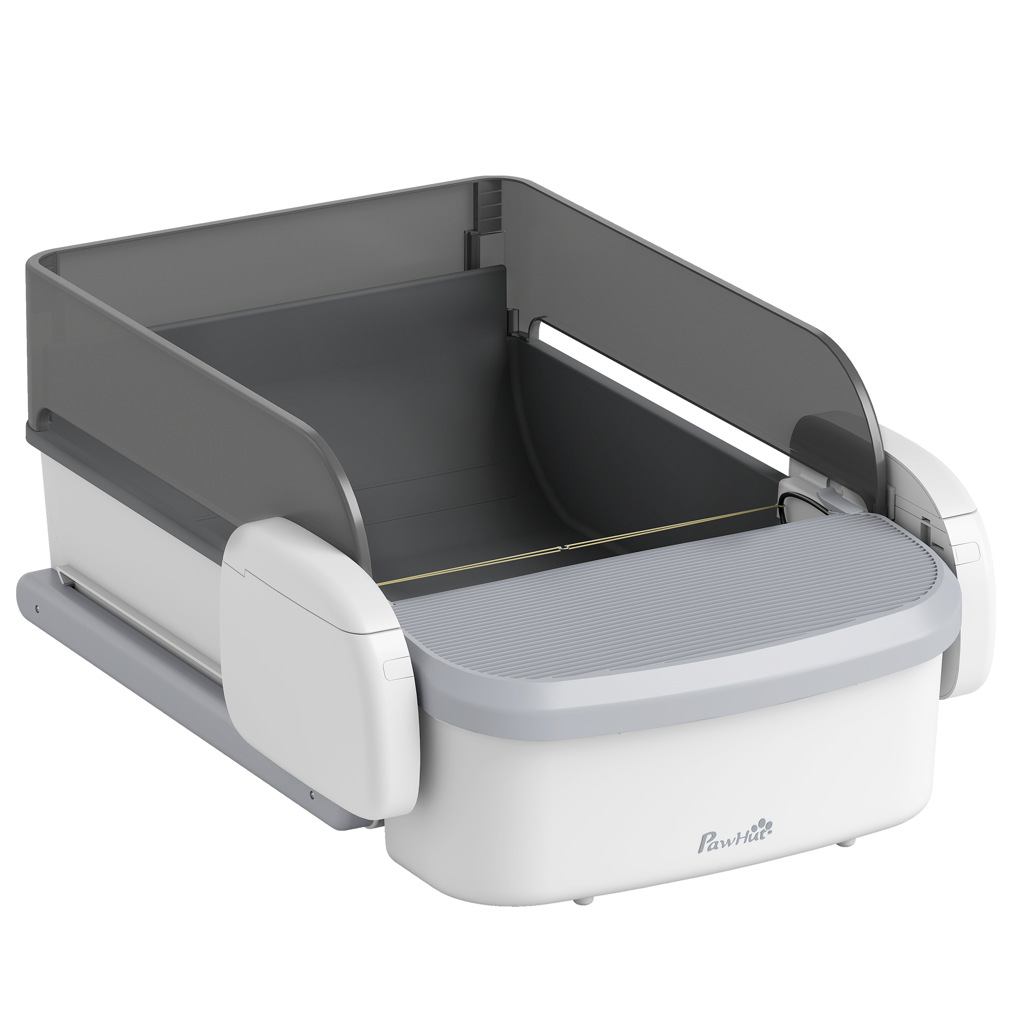 PawHut Self Cleaning Cat Litter Box, Automatic Litter Box with App Control, Open-Top, 10L Waste Bin, Gray