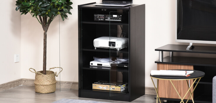 Sleek Media Cabinet: Organize in Style with Glass Elegance