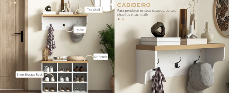 Wall Coat Rack with Hooks & Storage Shelf