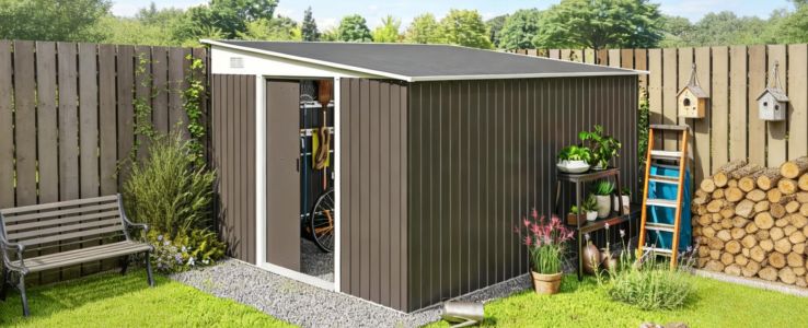 Space-efficient sheds featuring smooth double sliding doors