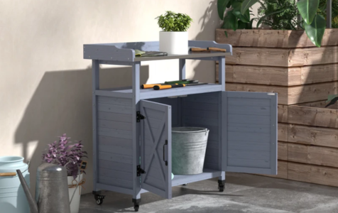 2-in-1 Mobile Workstation with Stainless Steel Countertop