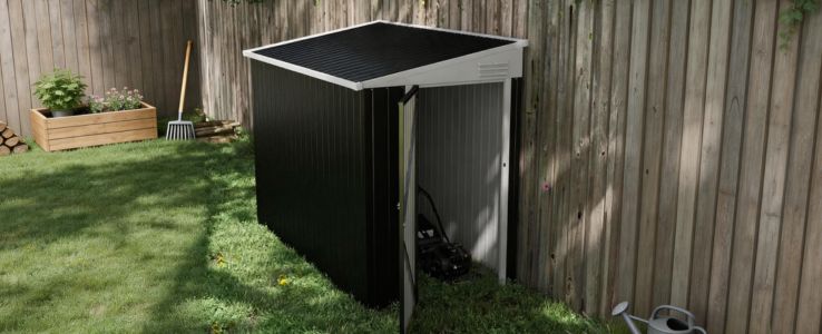 Space-efficient sheds featuring smooth double sliding doors
