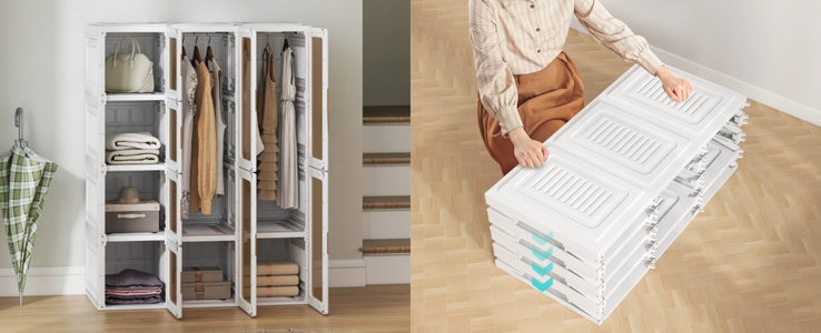 Flexible Foldable Wardrobe with Transparent Doors