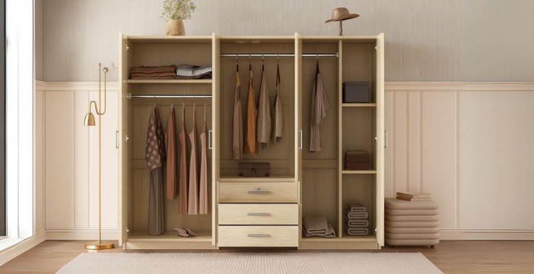 Spacious Wardrobe with Doors, Drawers & Hanging Rail