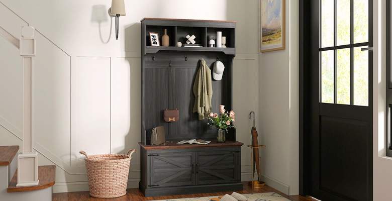 3-in-1 Hall Tree with Coat Rack, Bench & Shoe Storage
