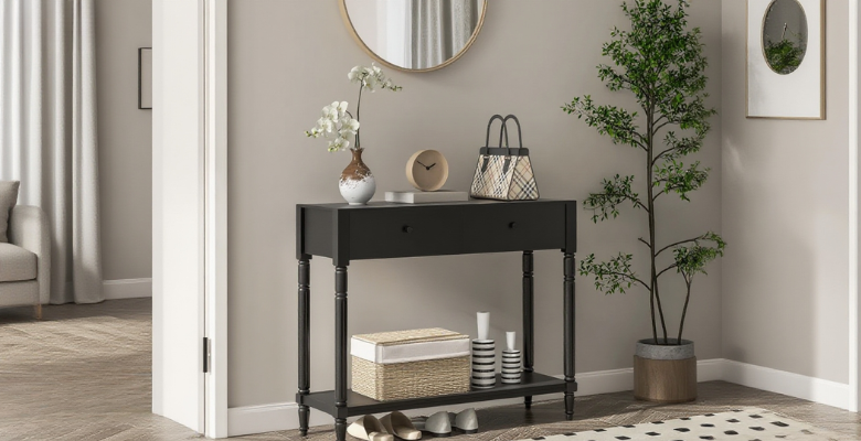 Console Table with Drawers & Shelf for Seasonal Style