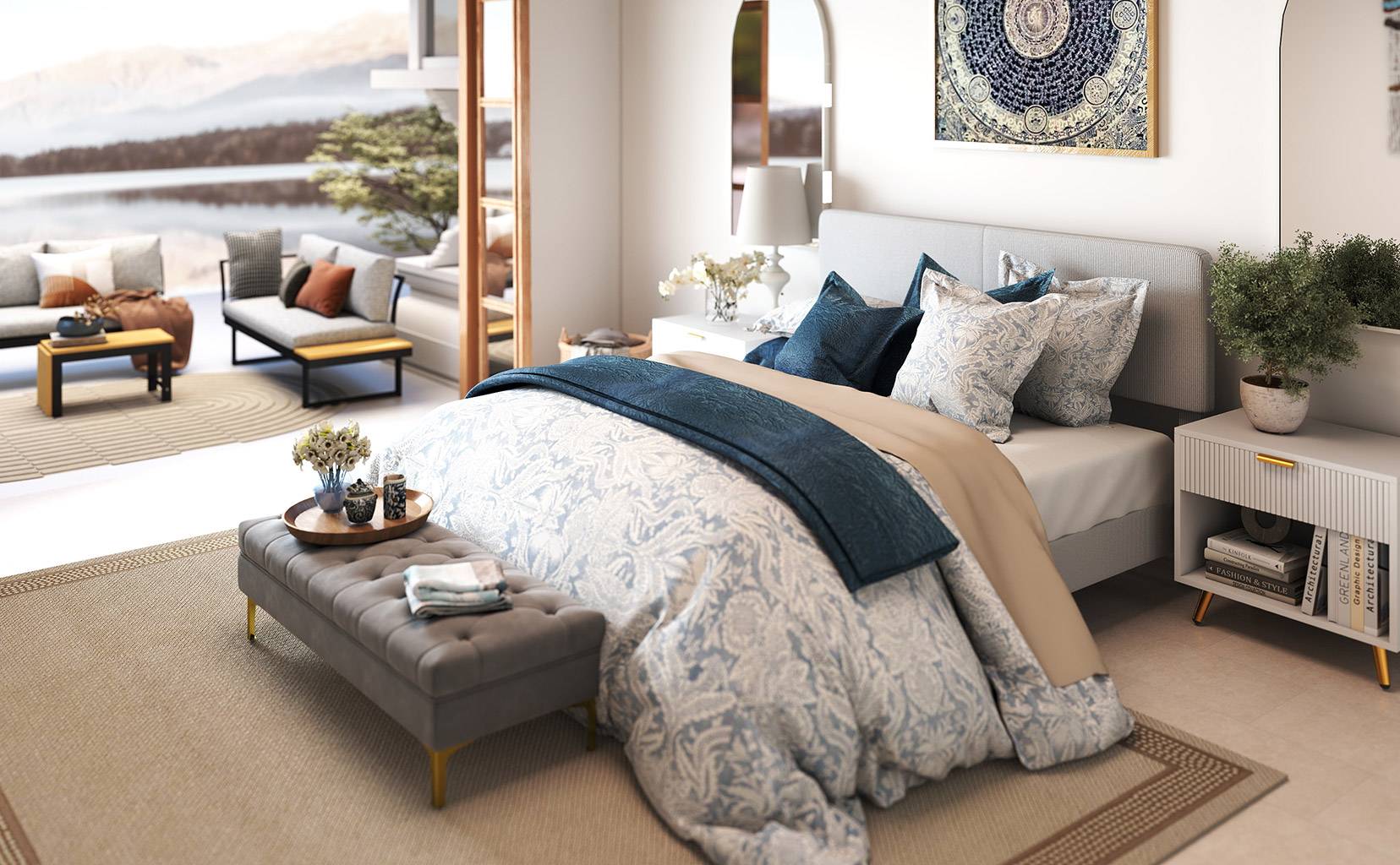A Serene Bedroom Escape with Stylish Outdoor Relax