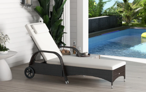 Wicker Sun Lounger with Wheels 