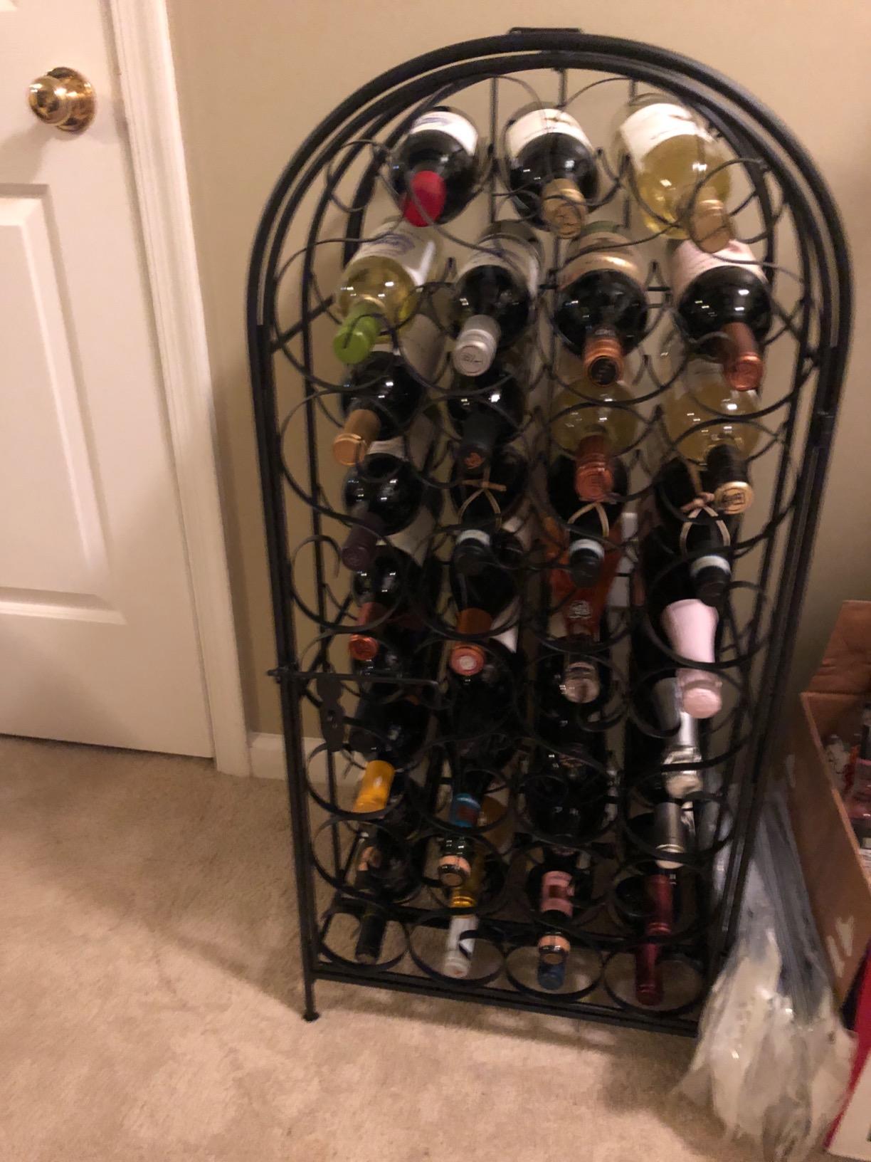 35 Bottle Wrought Iron Wine Rack Jail Metal Wine Rack with Lock