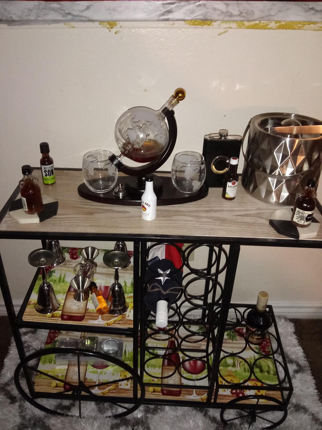 16Bottle Mobile Bar Cart with Wine Rack Storage, Featuring an