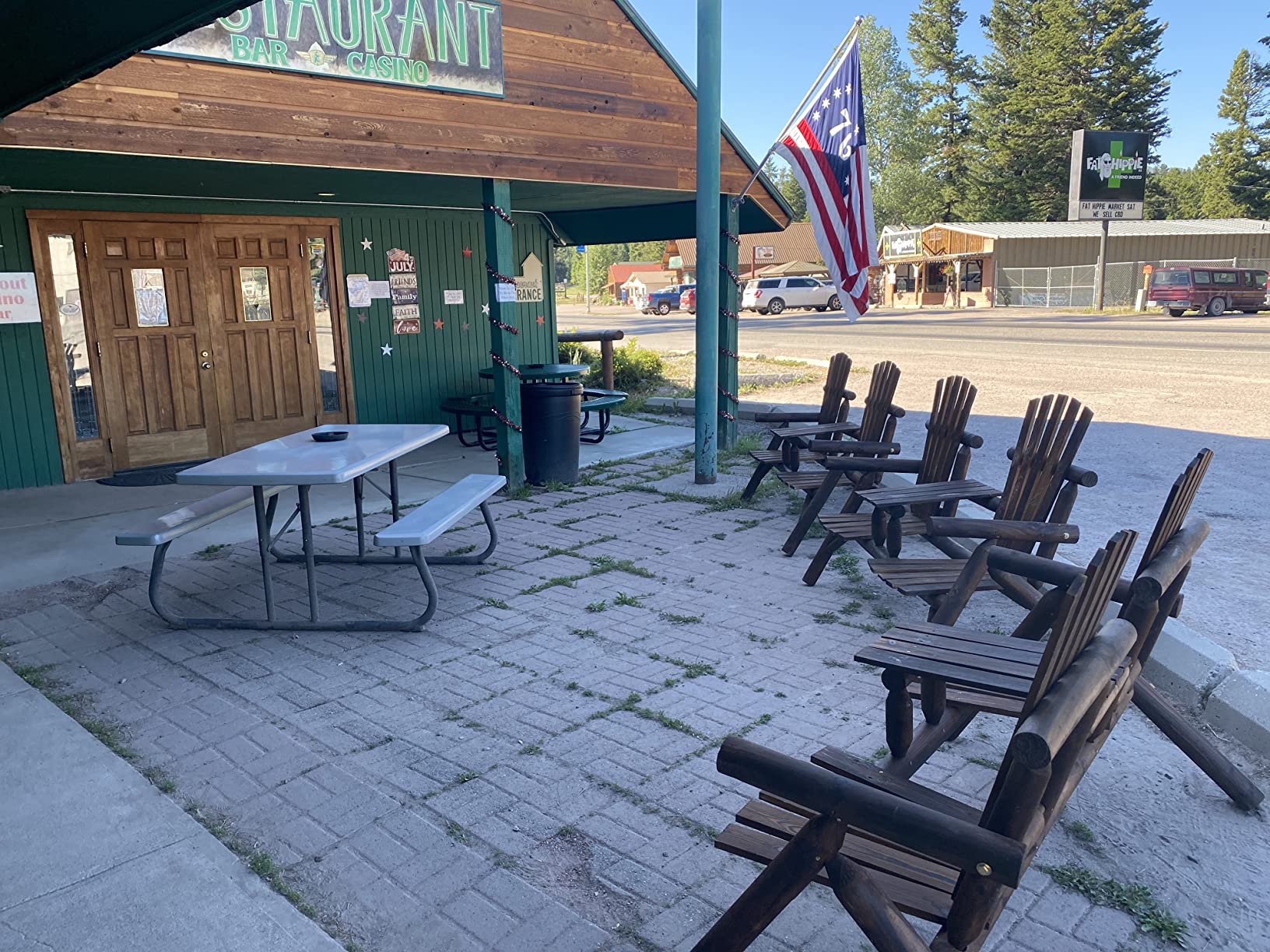 Outsunny Wood Adirondack Patio Chair Bench with Center Coffee Table