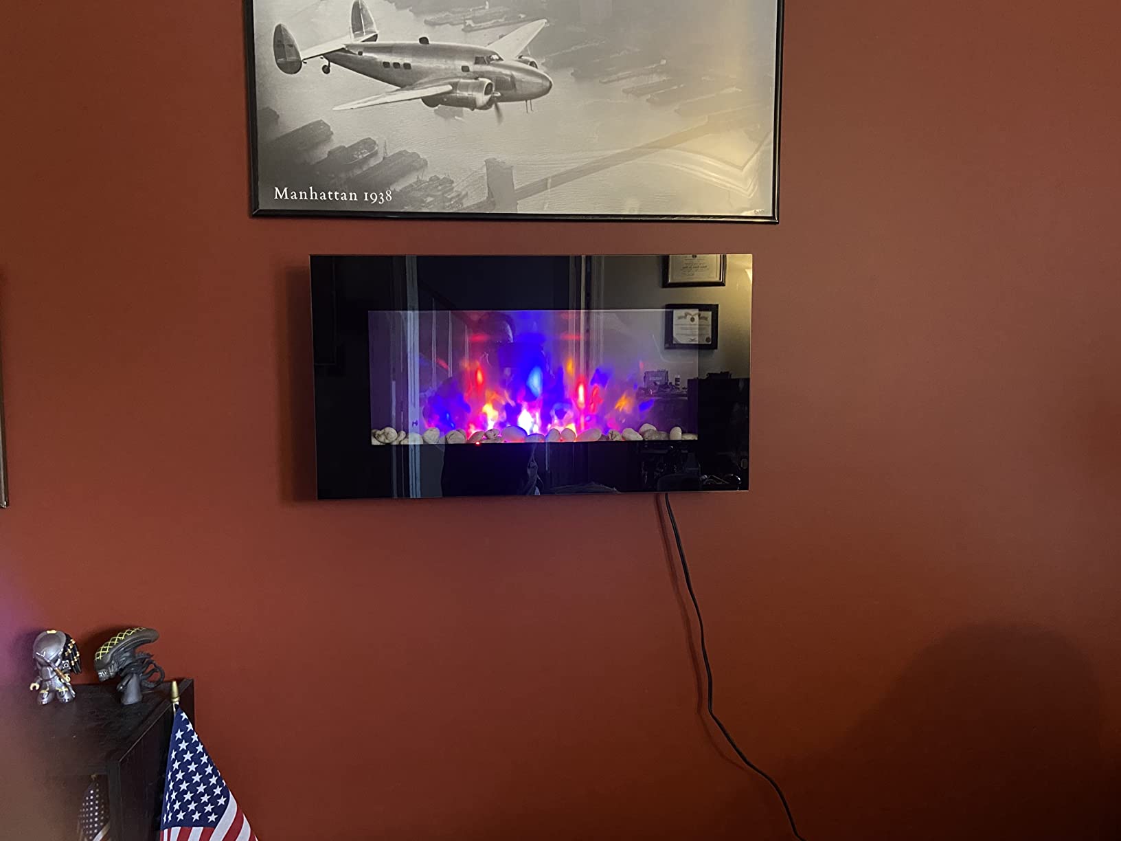 28.5" 1500W Electric WallMounted Fireplace with Flame Effect, 7