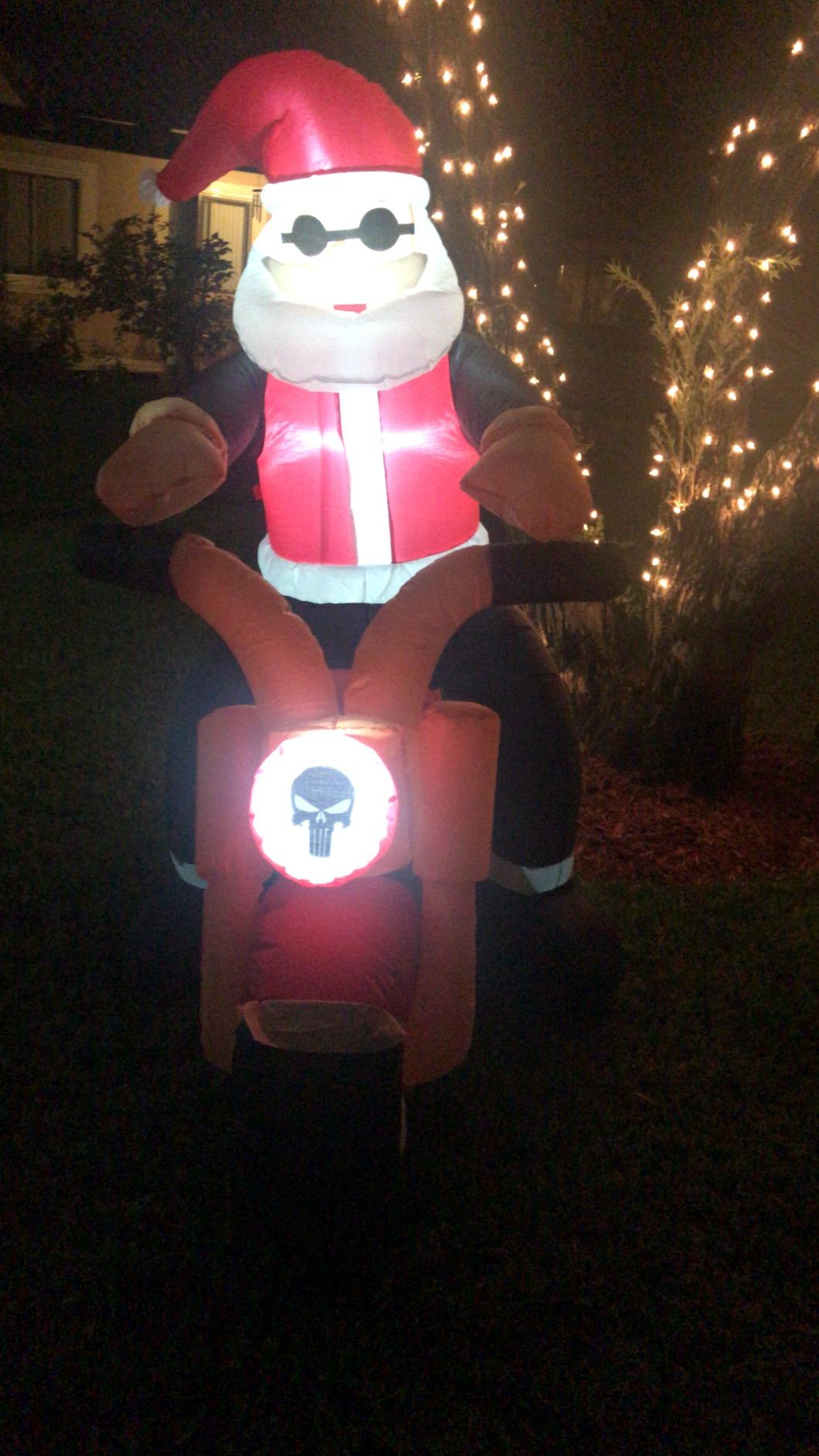 HOMCOM 5.5ft Light-Up Inflatable Santa Claus Riding A Bike – Christmas Lawn Decoration
