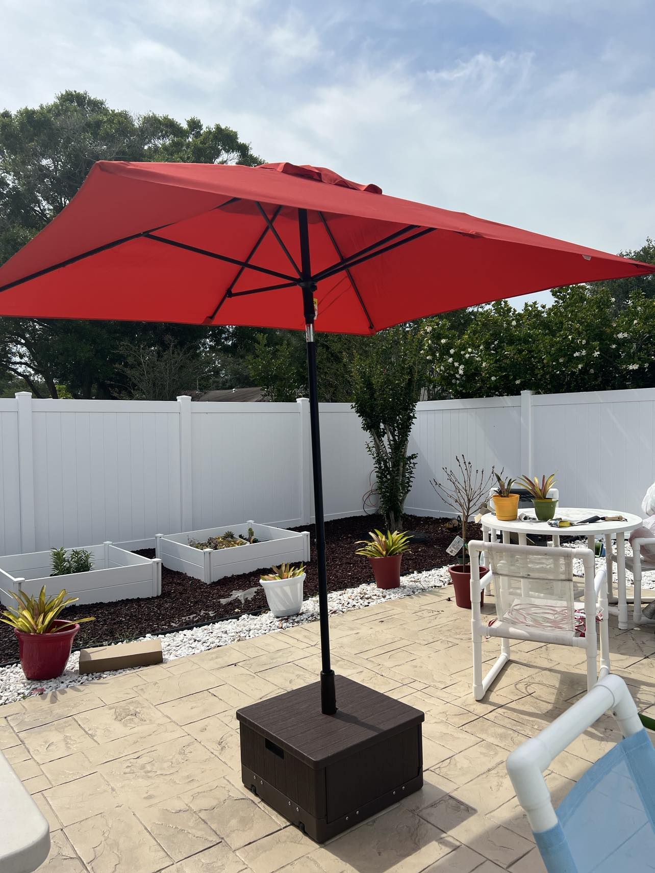 Outsunny 3-in-1 Outdoor Umbrella Base, Coffee End Table, Planter Box ...