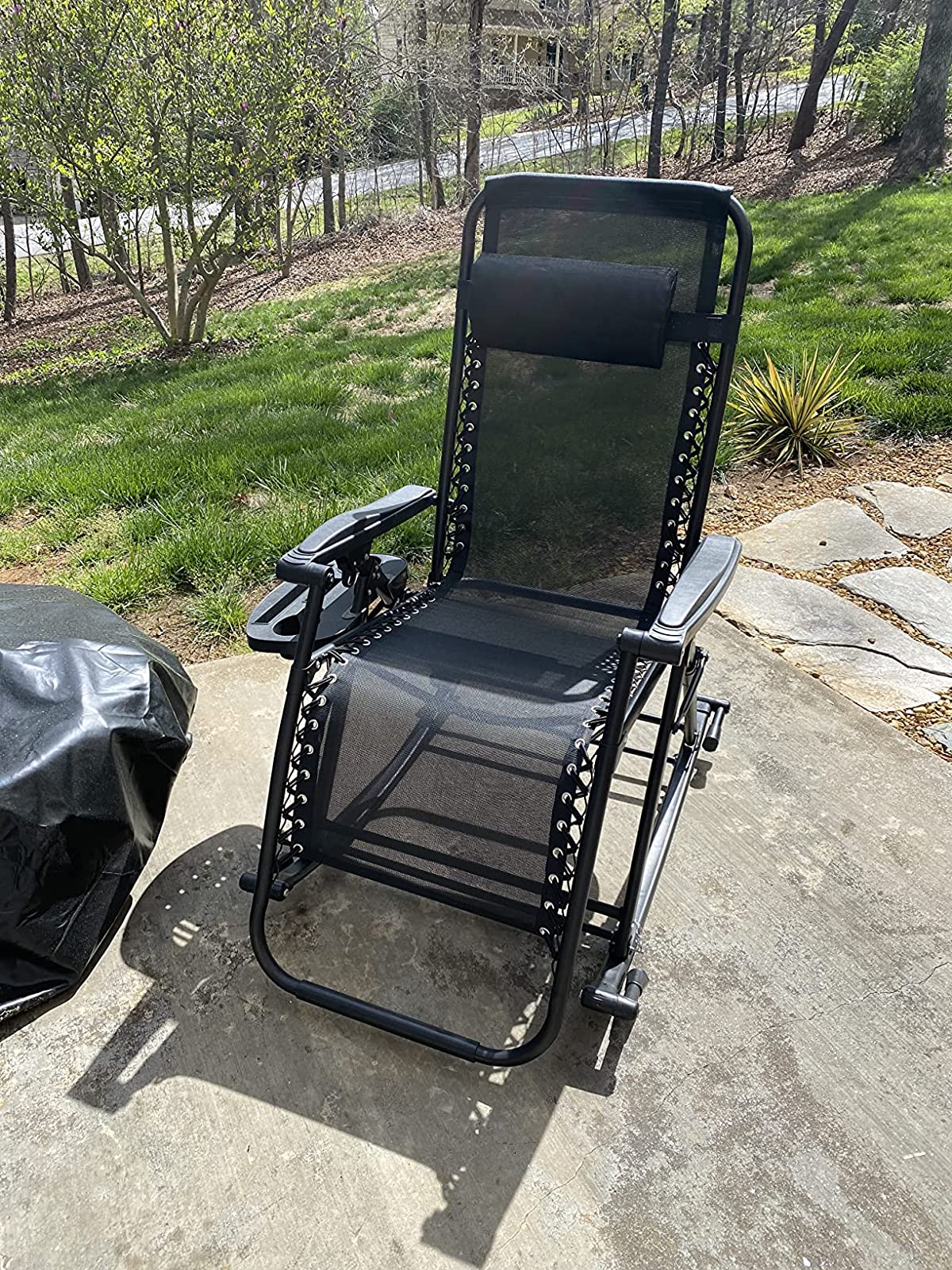 Outsunny Folding Zero Gravity Rocking Lounge Chair with Cup Holder