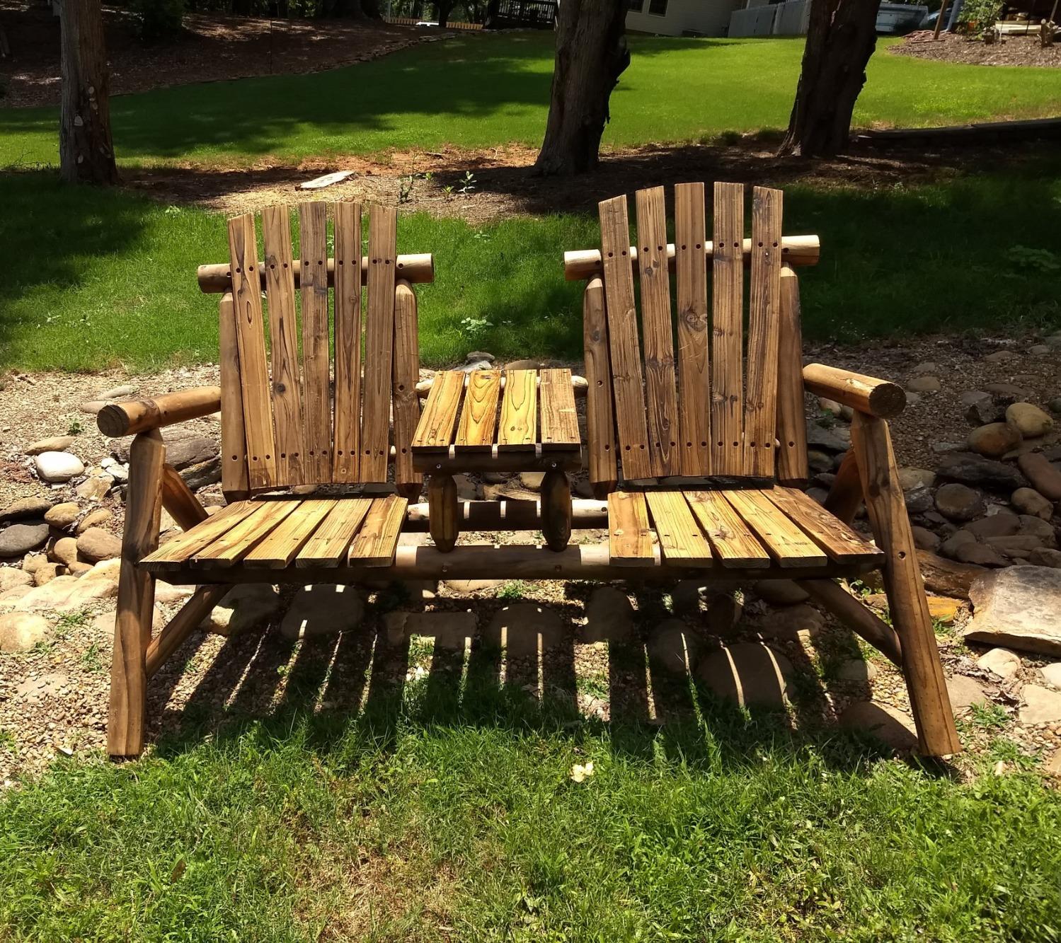 Outsunny Wood Adirondack Patio Chair Bench with Center Coffee Table