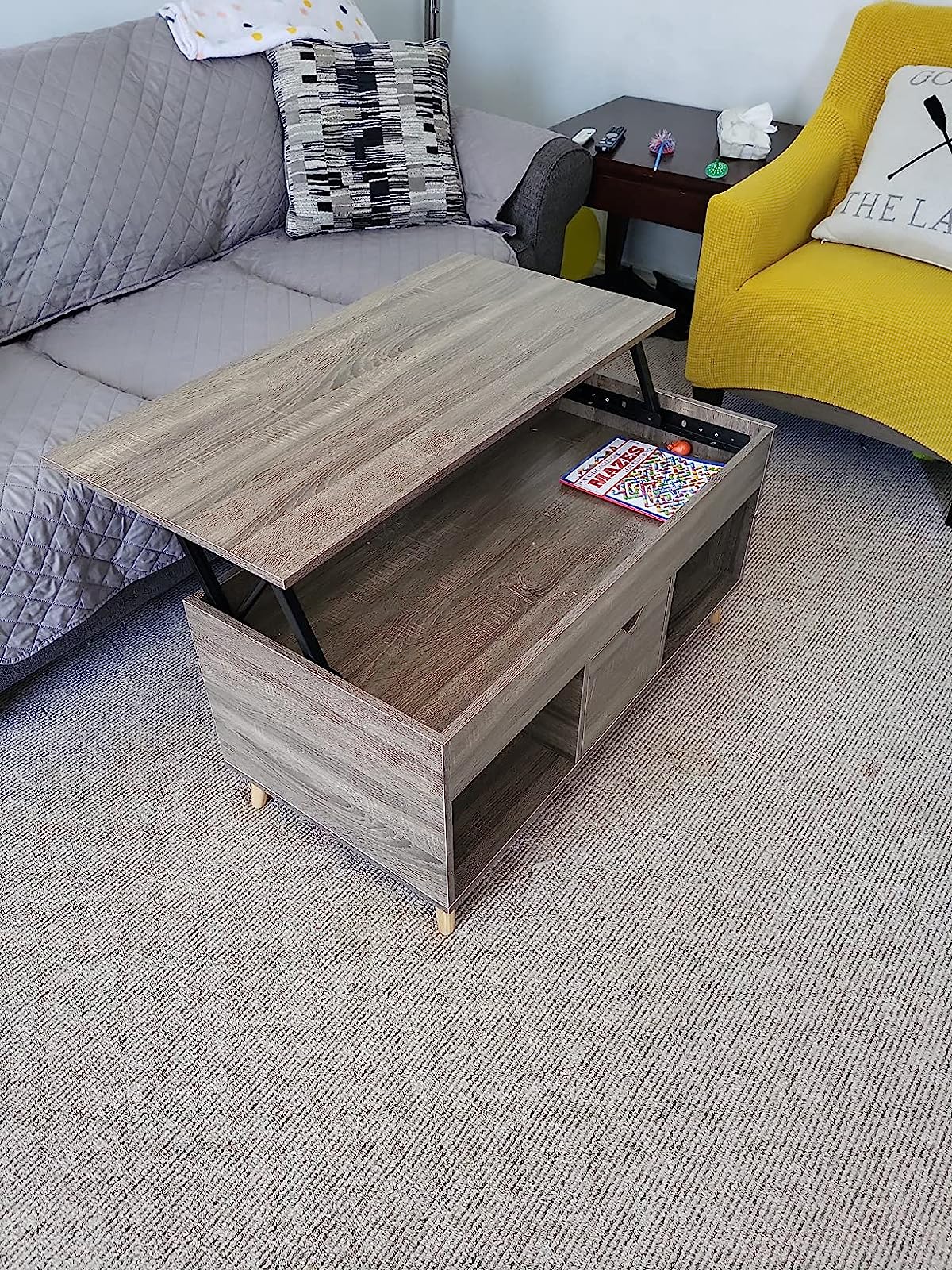 Lift Top Coffee Table with Hidden Storage Compartment, Drawer