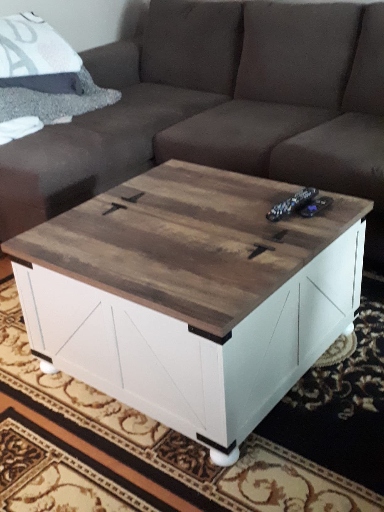 Farmhouse Coffee Table, Square Center Table with Fliptop Lids