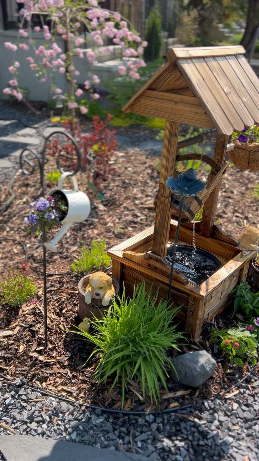 Outsunny Outdoor Accent Decorative Rustic Wishing Well Fountain