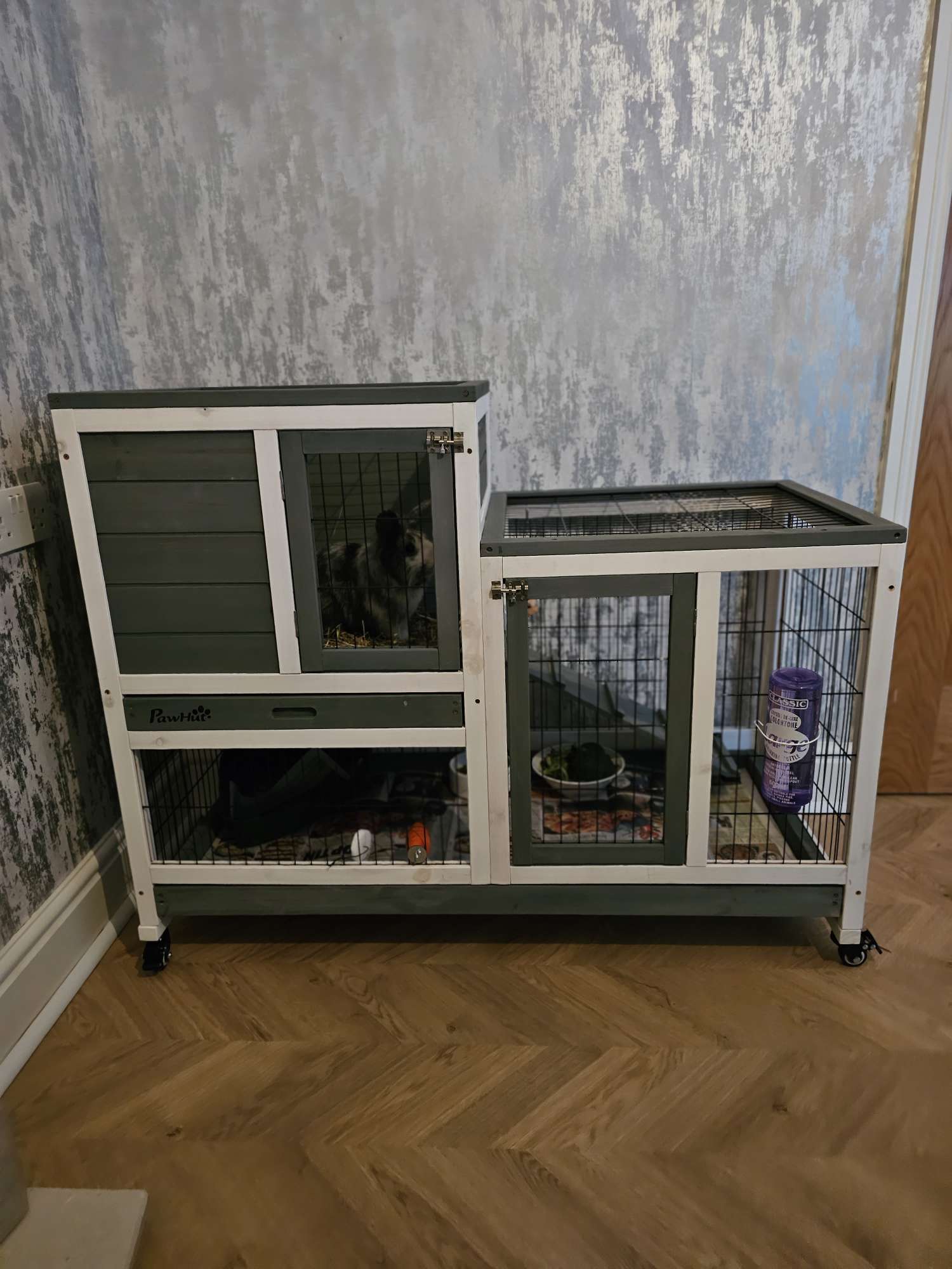 PawHut Rabbit Hutch Wooden Indoor Elevated Cage Habitat with Enclosed