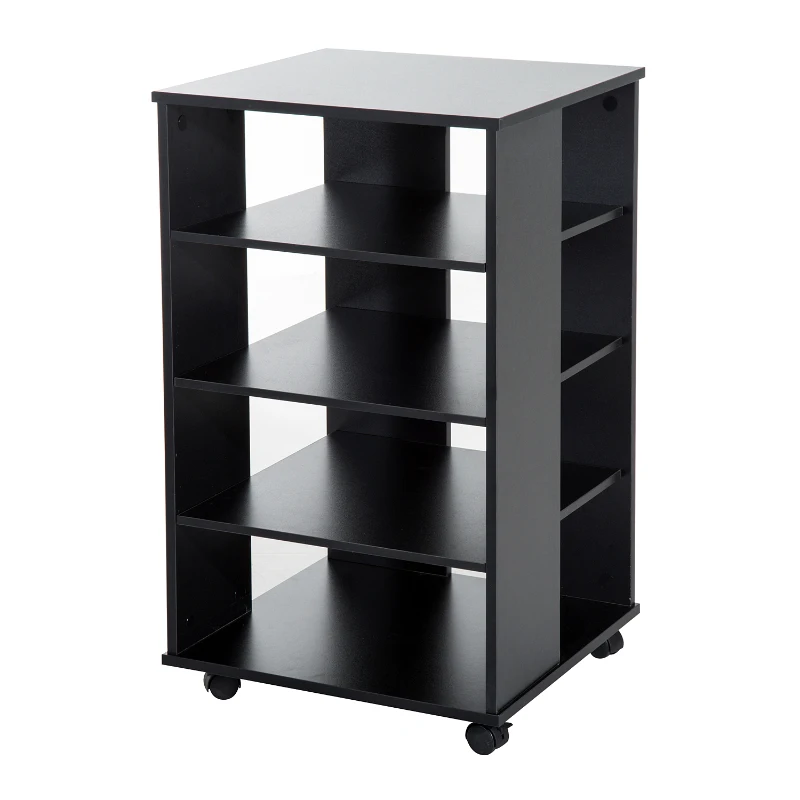 Open Box HomCom 33” Wooden Rolling 5 Shelf Media Center Display Storage Cart - Black