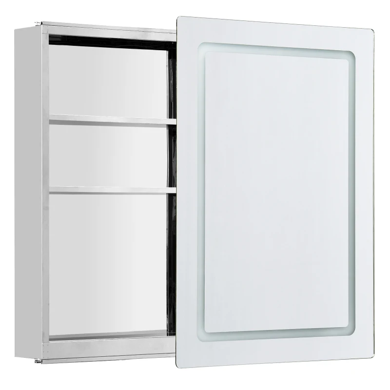 HOMCOM 30" LED Illuminated Wall Mirror Medicine Cabinet Bathroom Sliding Door Vertical Stainess Steel