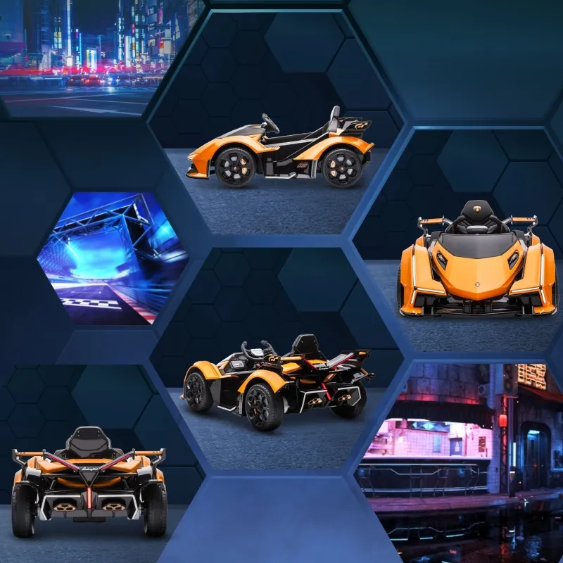 Aosom 12V Electric Ride-on Car, Licensed Lamborghini V12 Vision Gran Turismo Battery-Powered Ride-on Toy with Remote Control, Bluetooth, Music, LED Lights, for 3-6 Year Old Boys and Girls, Orange