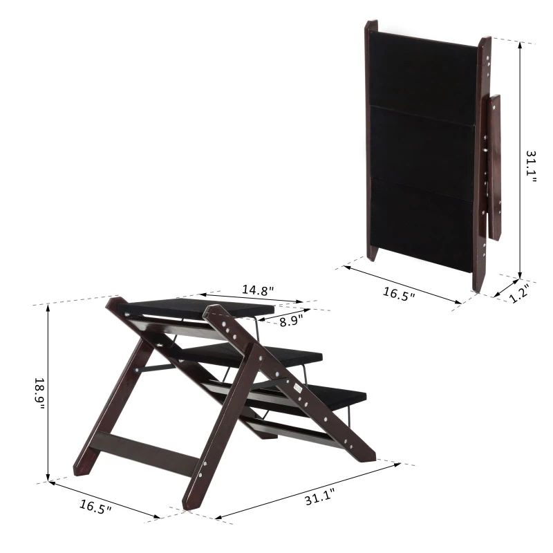 PawHut 2-in-1 3 Step Pet Stair and Ramp Convertible Dog Cat Stool Folding Portable Easy Climb Flat