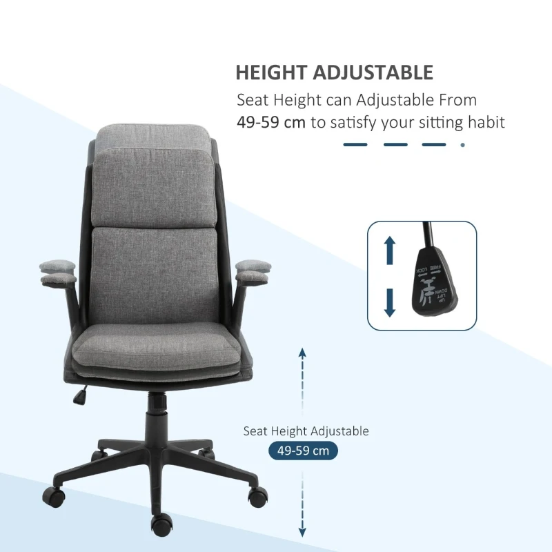 Vinsetto High Back Office Chair Computer Swivel Rolling Task Chair with Height Adjustable Comfortable with Armrests, Black/Deep Grey