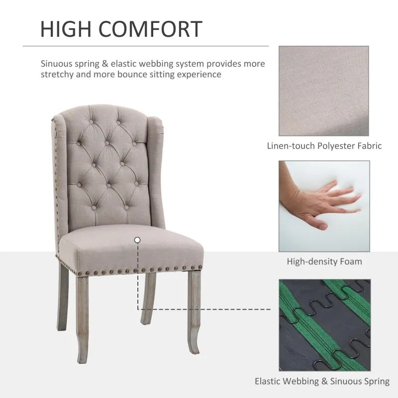 HOMCOM Button Tufted Dining Chair, French Accent Chair with Wingback, Nailhead Trim and Wood Legs, Beige