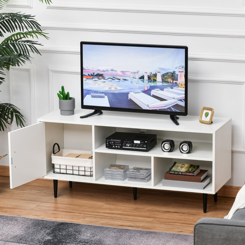HOMCOM Modern TV Stand Cabinet with Storage Shelf, Cable Hole, Home Entertainment Unit Center, for Living Room Bedroom, White
