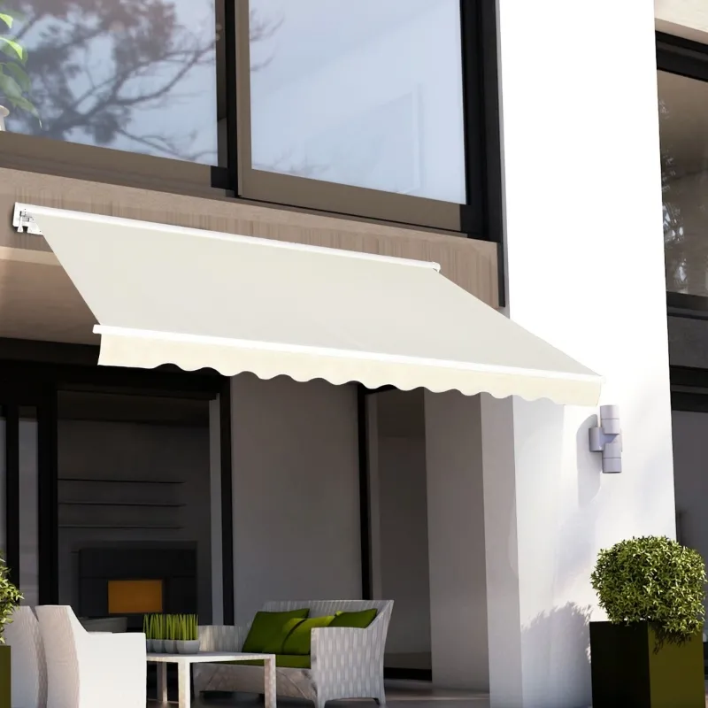 Outsunny 12' x 10' Patio Motorized/Manual Retractable Awning Outdoor Sun Shade Shelter Deck Remote Control Canopy, Beige