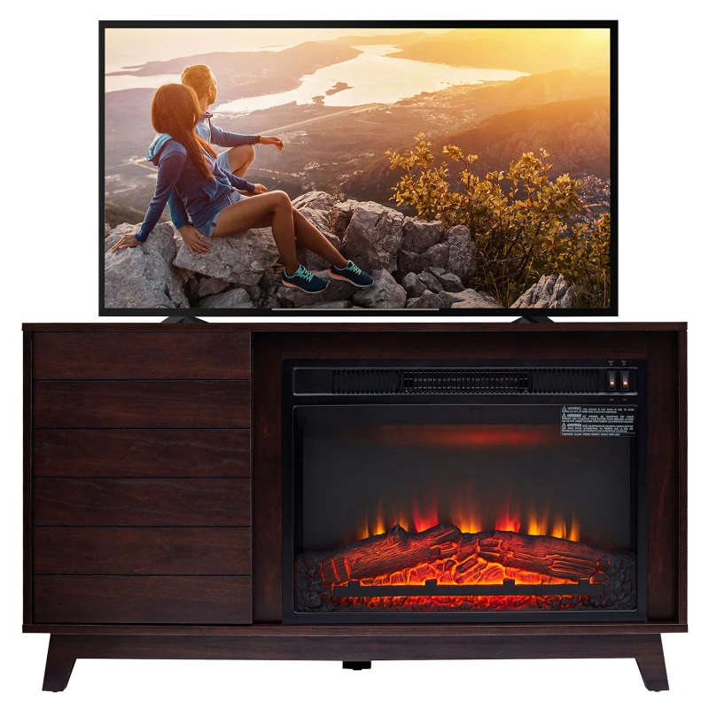 HOMCOM Electric Fireplace TV Stand for TV Up to 50"  Home Living Room Wooden Media TV Stand Fireplace