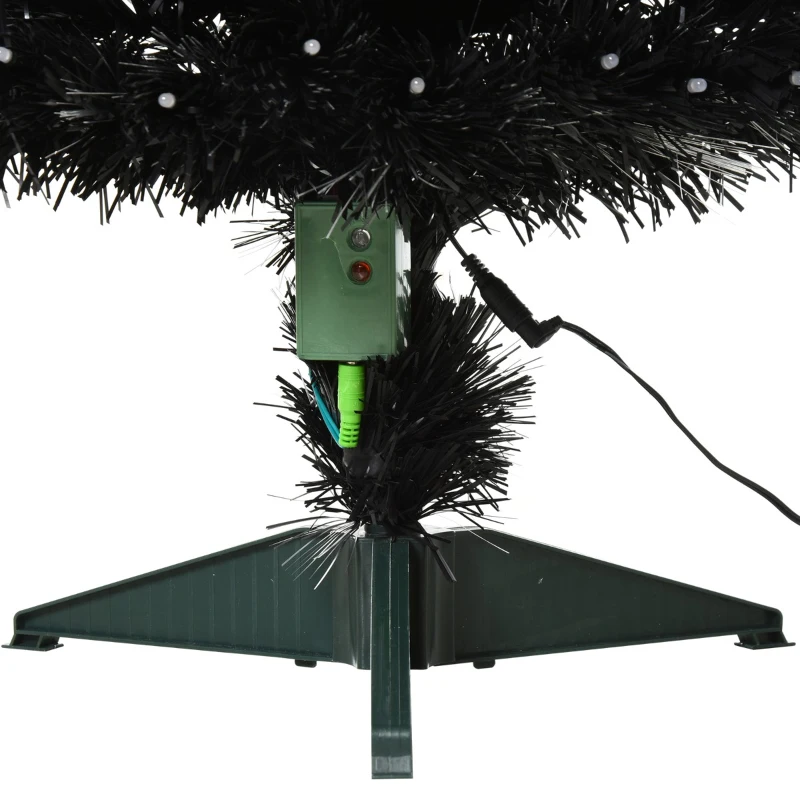 HOMCOM 3ft Tall Pre-Lit Douglas Fir Artificial Christmas Tree with Realistic Branches, 90 Multi-Color LED Lights, Fiber Optics, and 90 Tips, Black