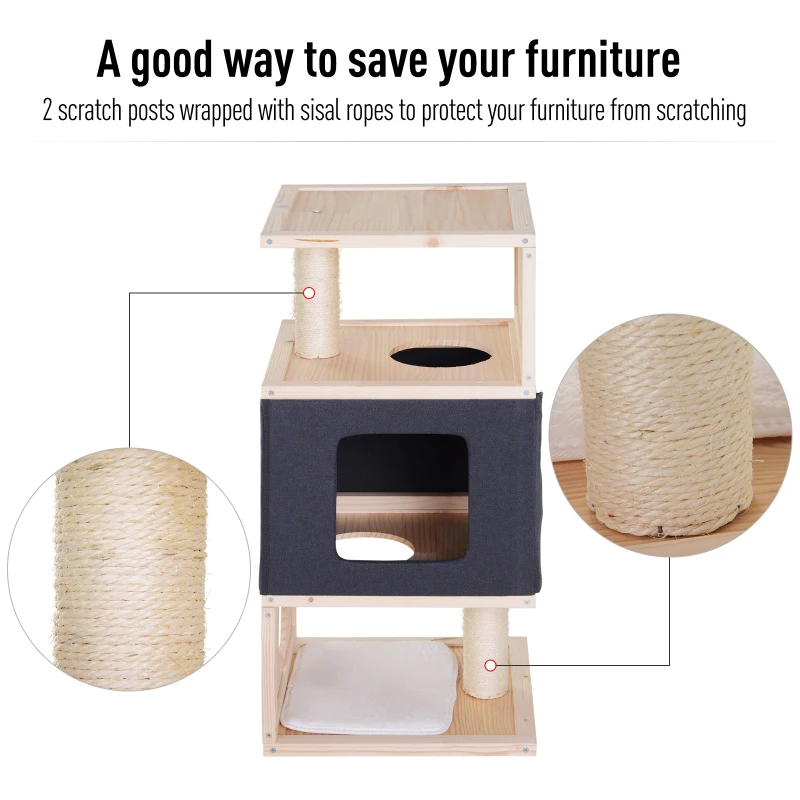 PawHut Multi-Level Cat Tree w/ Sisal-Covered Scratching Post Large Perch