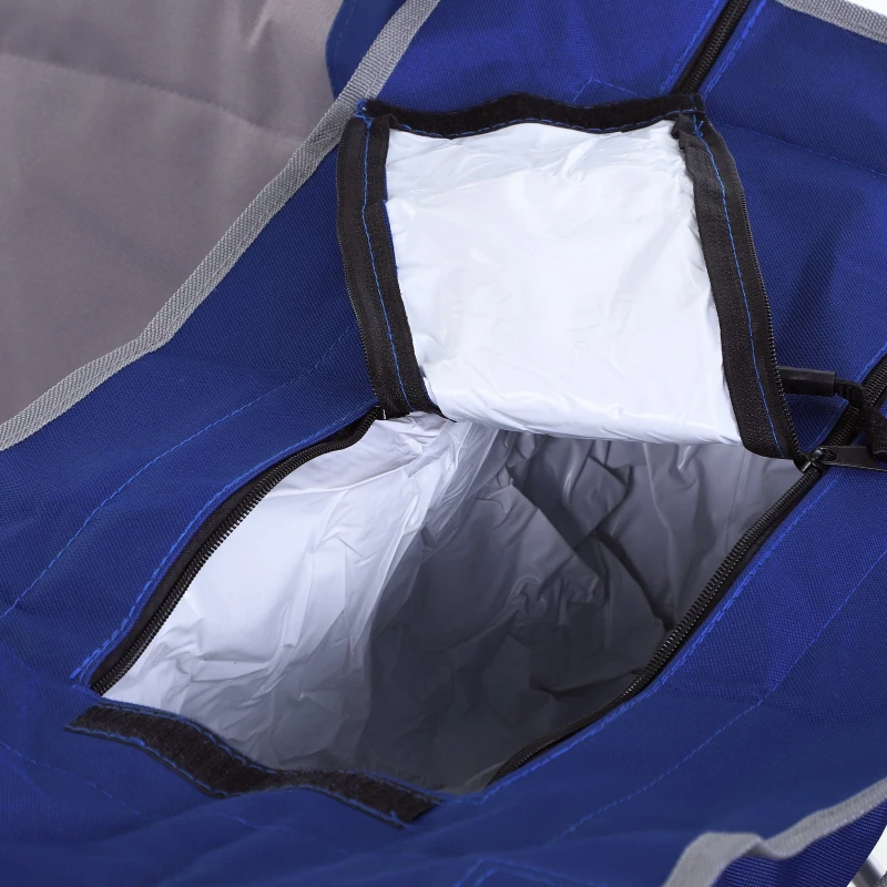 Outsunny 2-Person Folding Oxford Metal Portable Camping Chair with Center Ice Bag & Included Magazine Sleeve - Blue