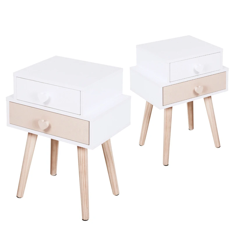 HOMCOM 2 PCS Kids Bedstand Bedroom Side Desk Pink