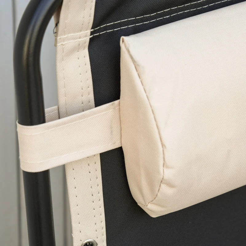 Outsunny Foldable Outdoor Lounge Chair with Footrest, Oversized Padded Zero Gravity Lounge Chair with Headrest, Cup Holders, Armrests for Camping, Lawn, Garden, Pool, Beige