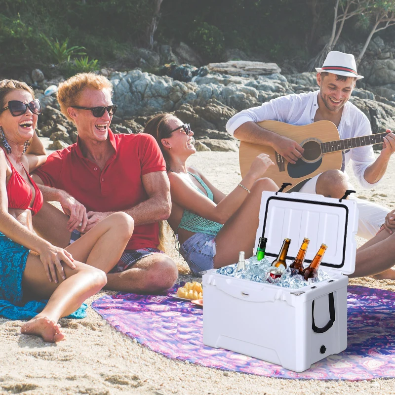 Outsunny 50 Quart Heavy Duty Ice Cooler Outdoor Insulated Cooling Box Easy Portable Cooling Bin White